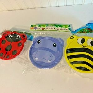 New animal Bowl With Lid 3 Pc Set Plastic Ladybug